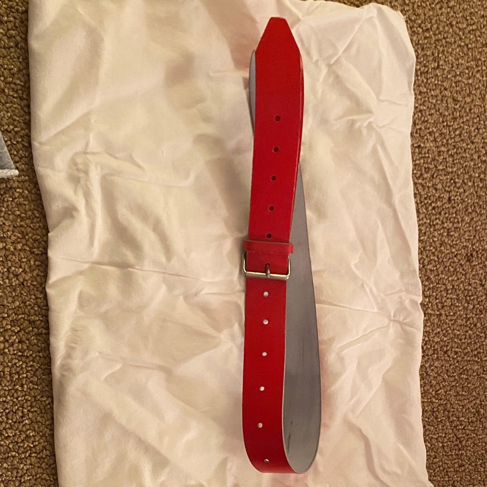 Red Leather Belt with Silver Buckle large-xtra large vintage used condition